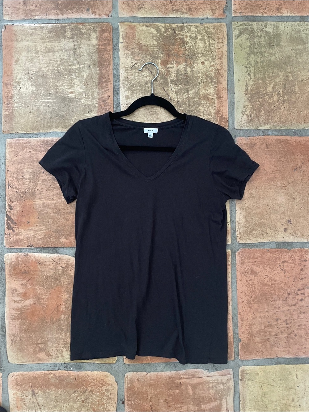 VINCE Small Black Pima Cotton Blend Tee